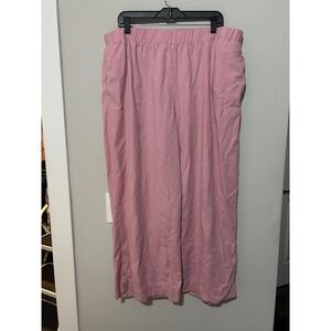 ELOQUII Women Plus Size 18 Pink Linen Blend Wide Leg Cropped Elastic Waist Pants